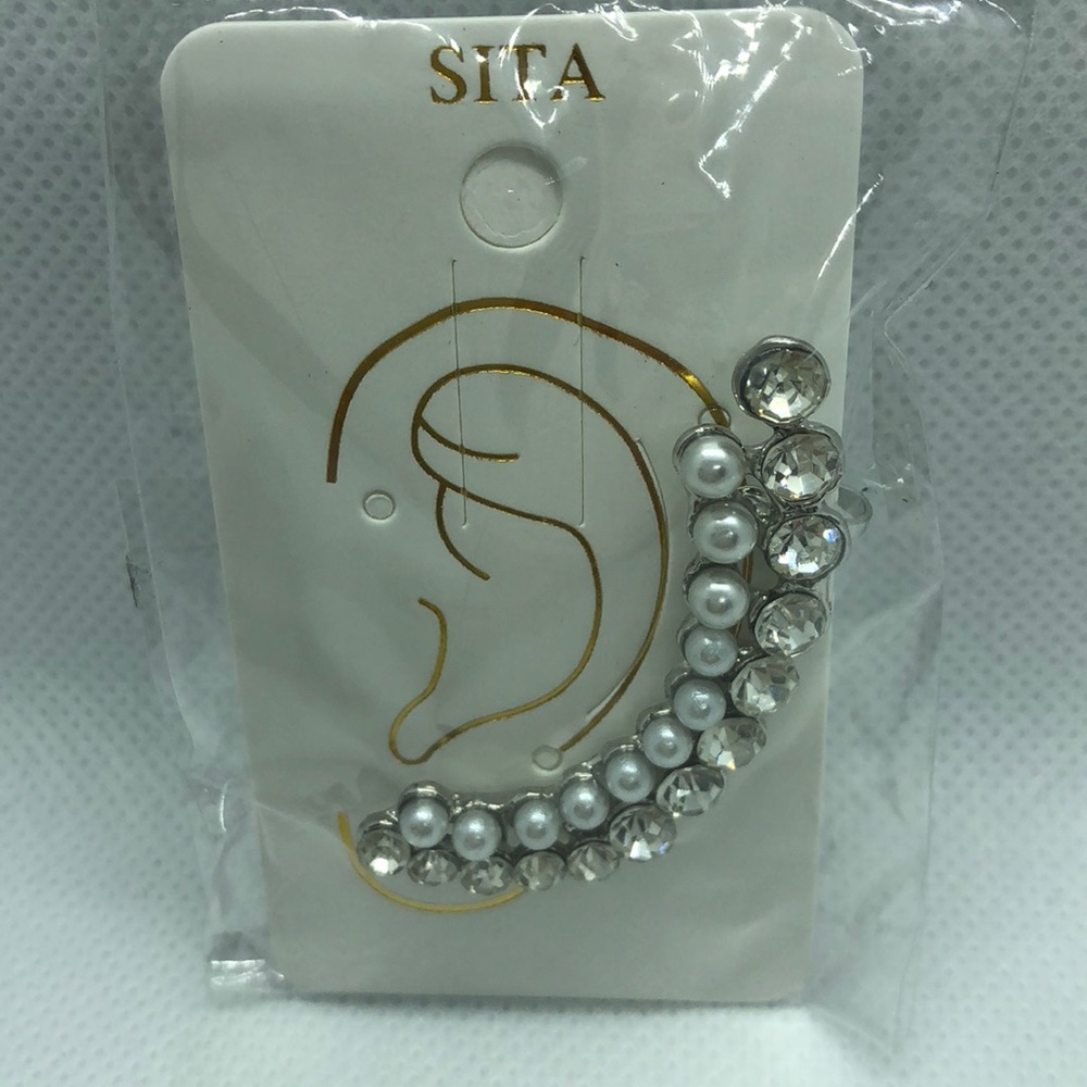 Earring Cuff Pearl and Rhinestone